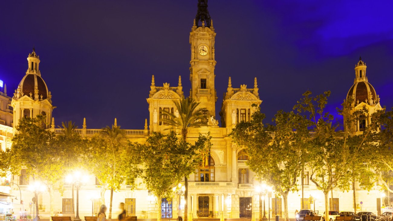City hall in night. Valencia, Spain